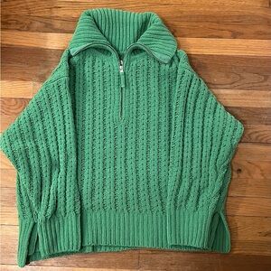 Aerie Green Textured Knit Quarter Zip Sweater